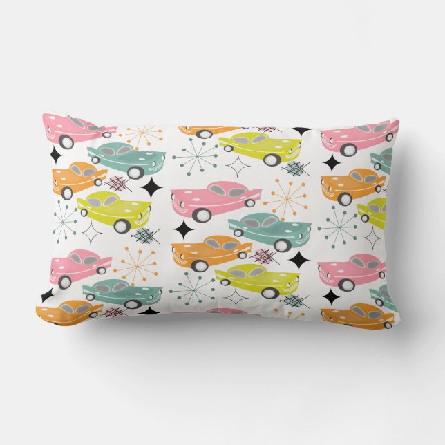 Retro Cars Atomic Starburst Modern Mid Century Lumbar Pillow (Front)