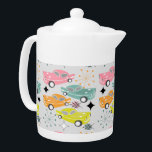 Retro Cars Atomic Starburst Modern Mid Century Teapot<br><div class="desc">A super cute pattern of cars,  atomic starbursts and abstract shapes inspired by retro mid century designs in on lovely colorful tones.</div>