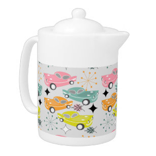 Retro Cars Atomic Starburst Modern Mid Century Teapot