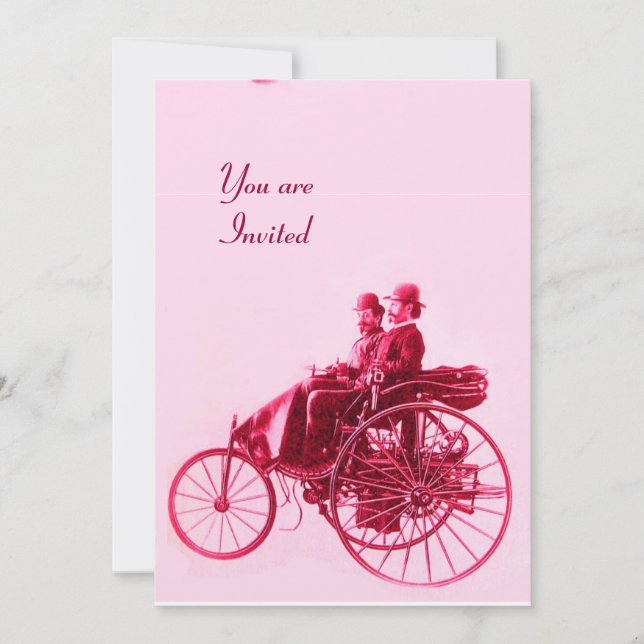 RETRO CARS AUTO RESTORATION gold red fuchsia pink Invitation (Front)