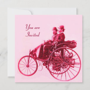 RETRO CARS AUTO RESTORATION pink fuchsia red Invitation