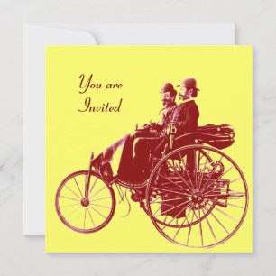 RETRO CARS , AUTO RESTORATION ,yellow red brown Invitation