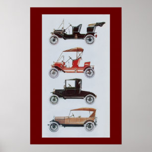 RETRO CARS , black white red Poster