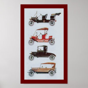 RETRO CARS , black white red Poster