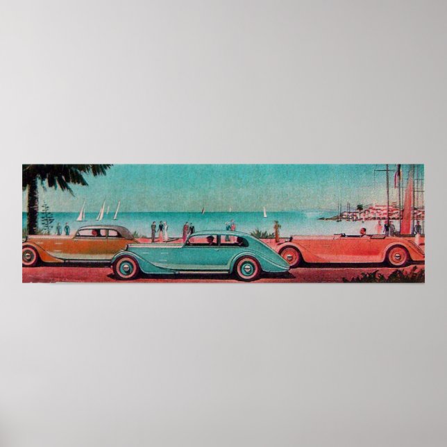RETRO CARS , blue green pink red Poster (Front)