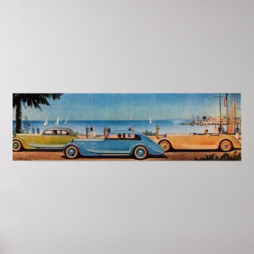 RETRO CARS  blue yellow orange Poster