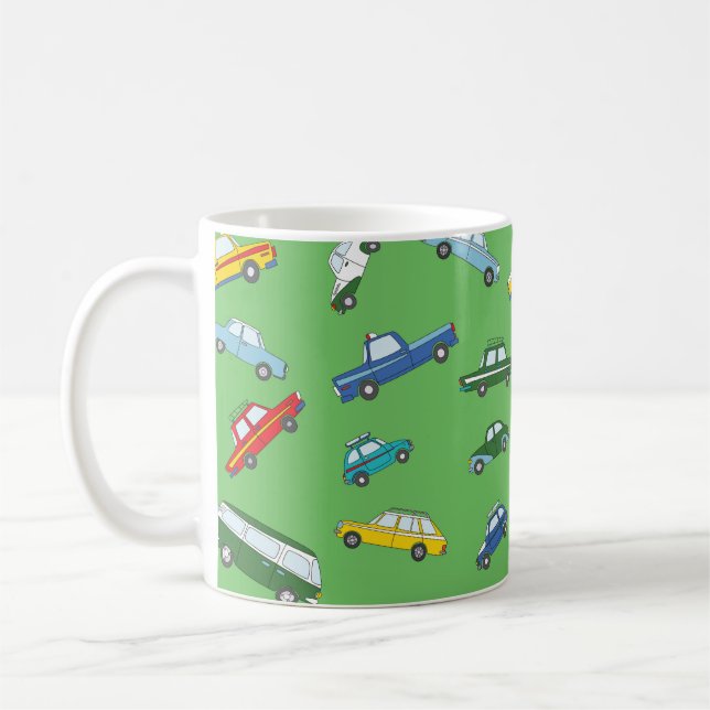 Retro Cars: Cute Hand-Drawn Pattern Coffee Mug (Left)