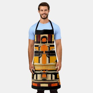 Retro Cars Geometric Mustard Mid Century 
