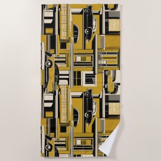 Retro Cars Geometric Mustard Mid Century 