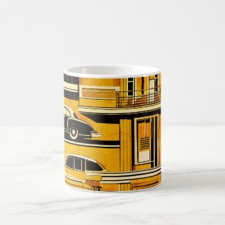 Retro Cars Geometric Mustard Mid Century 