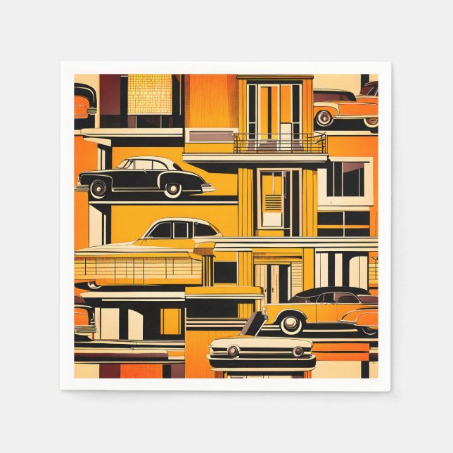 Retro Cars Geometric Mustard Mid Century  Napkins (Front)