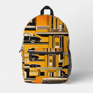 Retro Cars Geometric Mustard Mid Century Printed Backpack