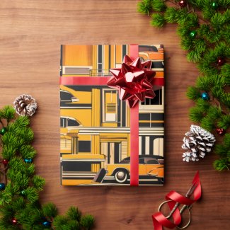 Retro Cars Geometric Mustard Mid Century 