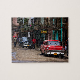 Retro cars on the Havana street Jigsaw Puzzle