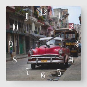 Retro cars on the Havana street Square Wall Clock