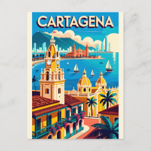 Retro Cartagena Colombia Vintage Travel Wall Art Postcard