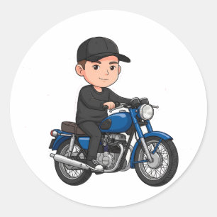 🏍️ Retro Cartoon Biker Classic Motorcycle Fun Round Sticker