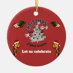 Retro Cartoon Christmas Joyful Season  Ceramic Ornament