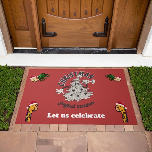 Retro Cartoon Christmas Joyful Season  Doormat (Outdoor)