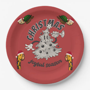 Retro Cartoon Christmas Joyful Season Paper Plates