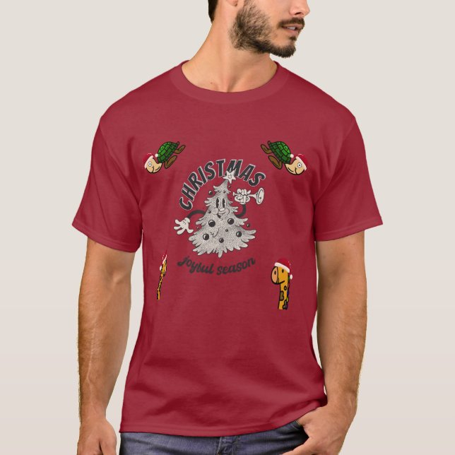 Retro Cartoon Christmas Joyful Season  T-Shirt (Front)