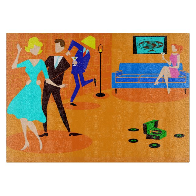 Retro Cartoon Cocktail Party Cutting Board (Front)