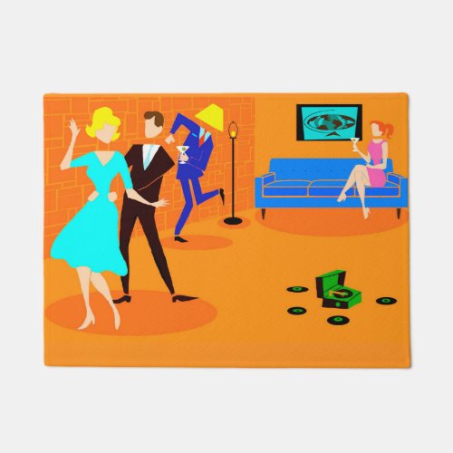 Retro Cartoon Cocktail Party Door Mat