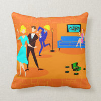 Retro Cartoon Cocktail Party Outdoor Pillow