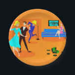 Retro Cartoon Cocktail Party Paper Plate<br><div class="desc">These Retro Cartoon Cocktail Party Paper Plates don't have an introverted bone in their body! The mid century modern design features a vibrant cartoon drawing of a living room and a lively cocktail party. There is an attractive couple on the dance floor. The blonde woman in a turquoise dress and...</div>