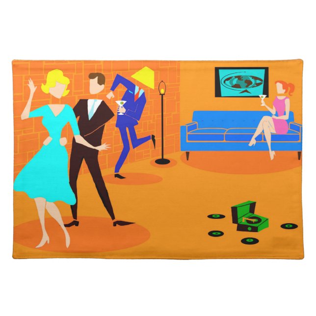 Retro Cartoon Cocktail Party Placemat (Front)