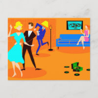 Retro Cartoon Cocktail Party Postcard
