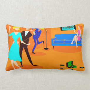 Retro Cartoon Cocktail Party Throw Pillow