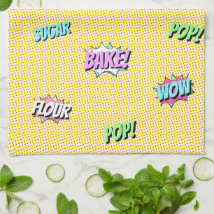 Retro Cartoon Colorful Pop Art Fun Bakery Chef Kitchen Towel