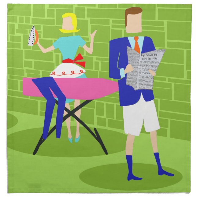 Retro Cartoon Couple at Home Cloth Napkins (Front)