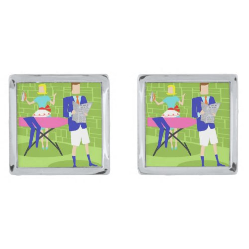 Retro Cartoon Couple at Home Cufflinks