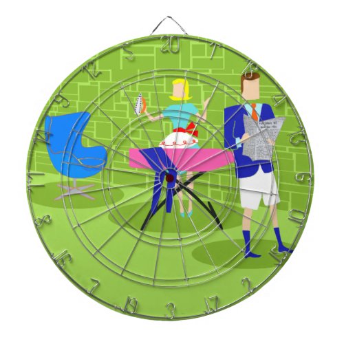 Retro Cartoon Couple at Home Dart Board