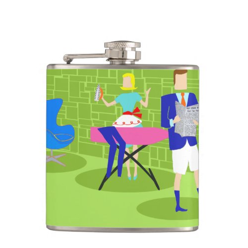 Retro Cartoon Couple at Home Flask