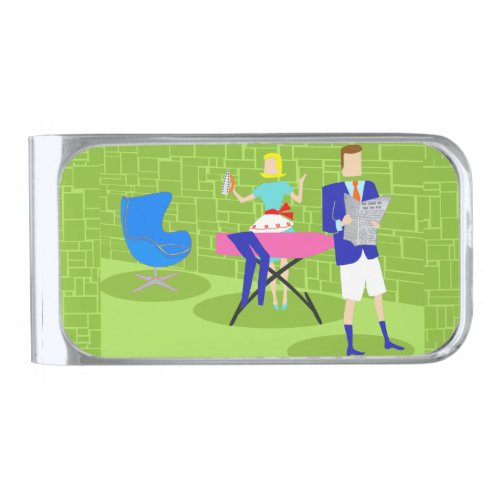 Retro Cartoon Couple at Home Money Clip