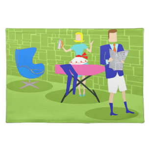 Retro Cartoon Couple at Home Placemat