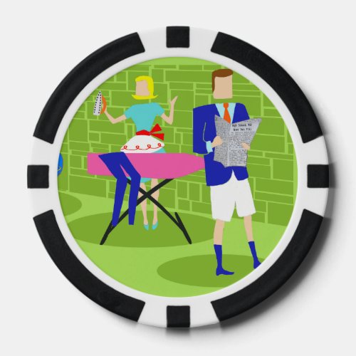 Retro Cartoon Couple at Home Poker Chip