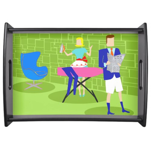 Retro Cartoon Couple at Home Serving Tray