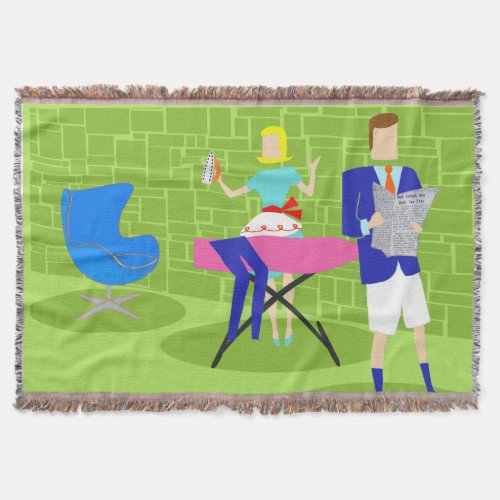 Retro Cartoon Couple at Home Throw Blanket