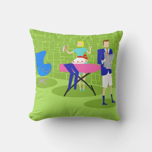 Retro Cartoon Couple at Home Throw Pillow