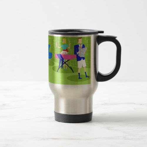 Retro Cartoon Couple at Home Travel Mug