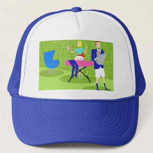 Retro Cartoon Couple at Home Trucker Hat