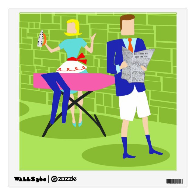 Retro Cartoon Couple at Home Wall Decal (Front)