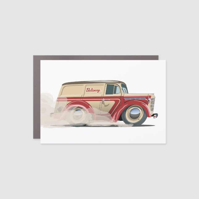 Retro Cartoon delivery van Car Magnet (Front)