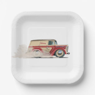 Retro Cartoon delivery van Paper Plates