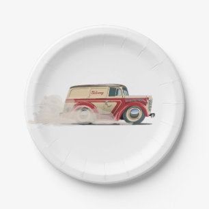 Retro Cartoon delivery van Paper Plates
