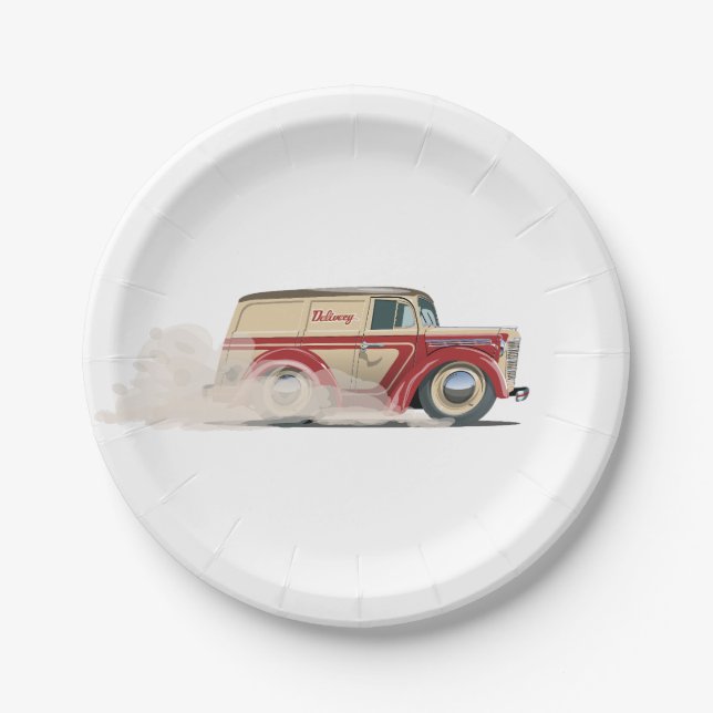 Retro Cartoon delivery van Paper Plates (Front)